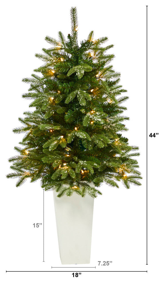 44" Snowed Grand Teton Fir Faux Xmas Tree W/Lights & Bendable Branches, Planter