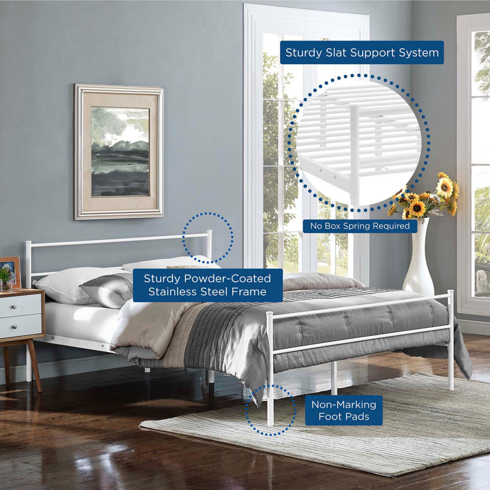White Alina Queen Platform Bed Frame