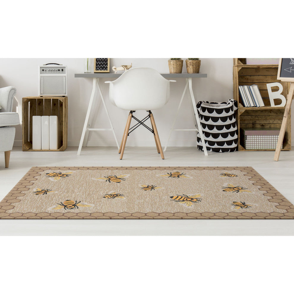 Frontporch Honeycomb Bee Indoor/Outdoor Rug Natural, Natural, 3'6"x5'6'