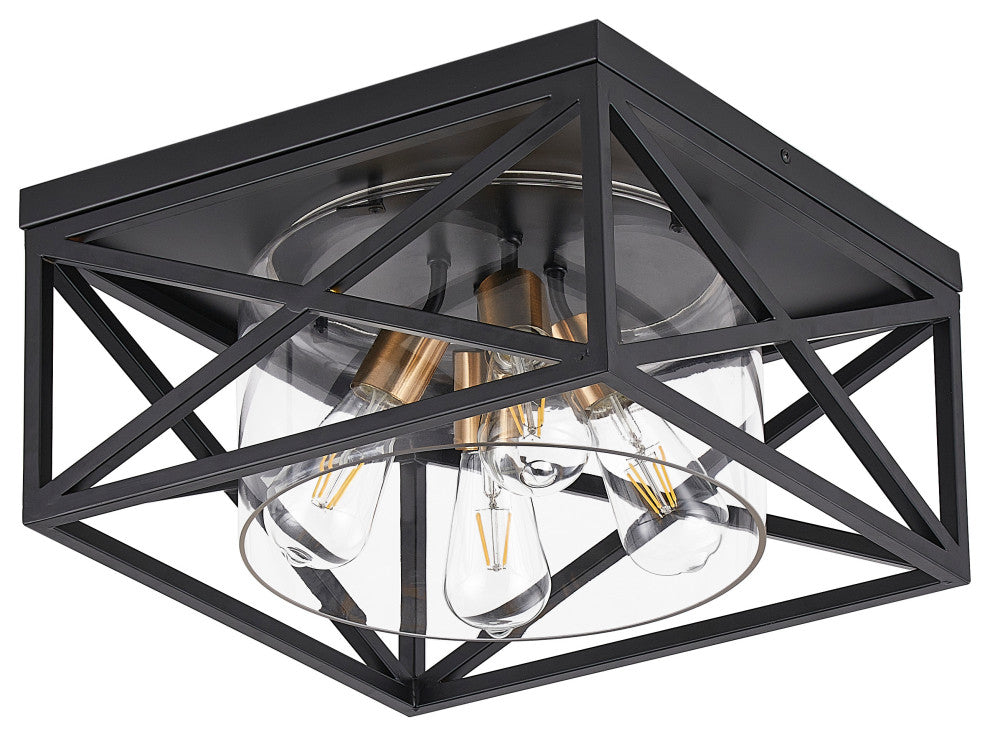 Industrial Flush Mount Ceiling Light Fixture With Glass Shade