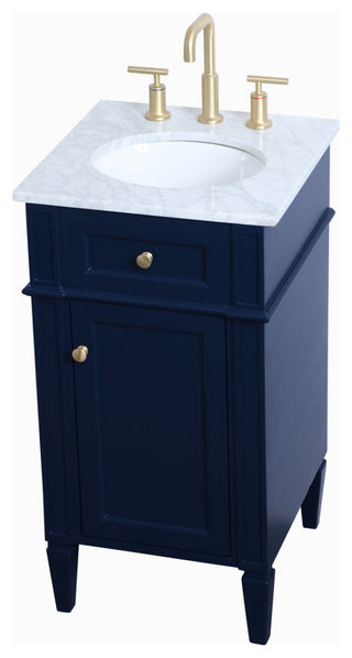 Home Living Vanity with Carrara White Marble Countertop, Blue, 18", Single Sink