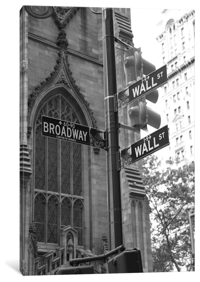 "Wall Street Signs, New York City" Wrapped Canvas Print, 26x18x1.5