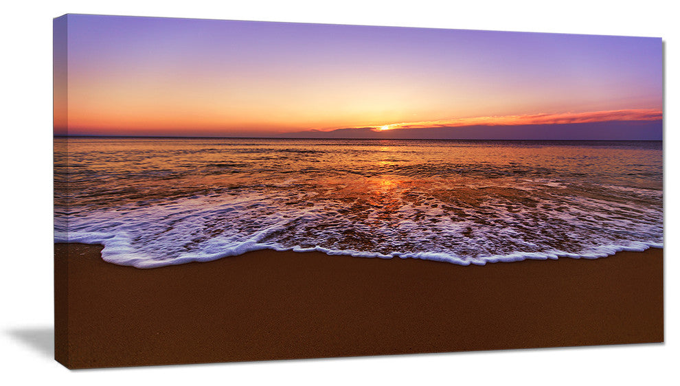 "Orange Tinged Sea Waters At Sunset" Beach Canvas Wall Art, 1 Panel, 60"x28"
