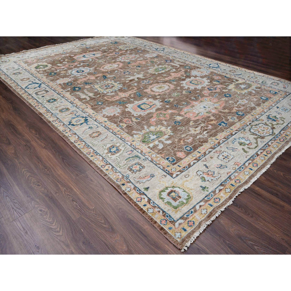 Camel Brown Oushak Design Hand Knotted Wool Oversize Oriental Rug  12'x17'9"