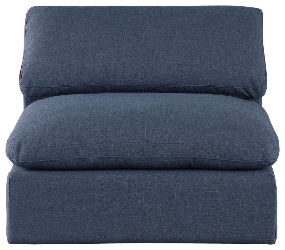Comfy Beige Linen Textured Fabric Modular Chair, Navy, Linen Textured Fabric, Armless Chair