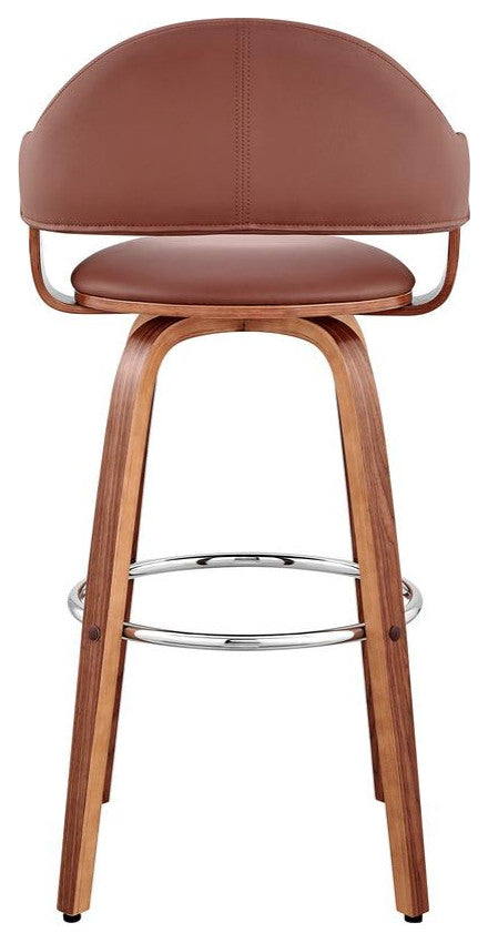 Daxton 26 Brown Faux Leather and Walnut Wood Bar Stool