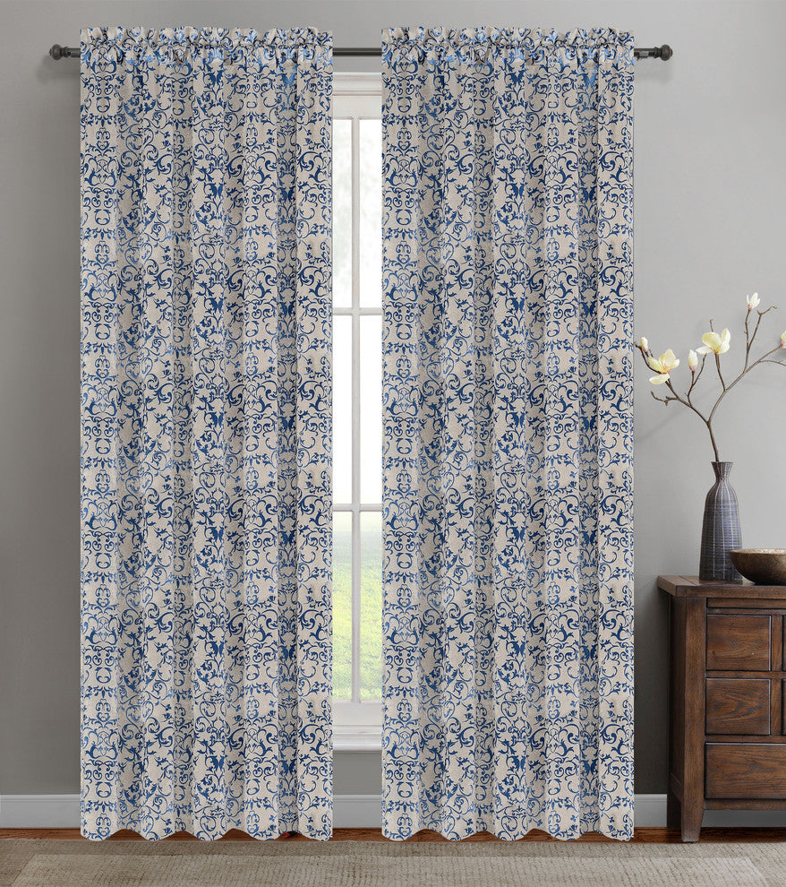 Jacquard Vine Drapery Curtain Panels, Blue, 50"x84", Set of 2