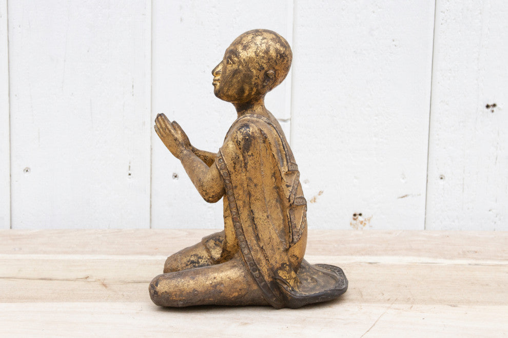 Vintage Burmese Gilded Monk Statue