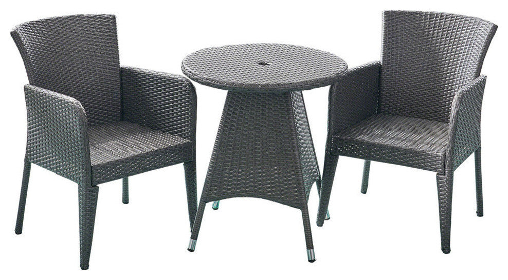 GDF Studio 3-Piece Dilon Outdoor Wicker Bistro Set, Gray