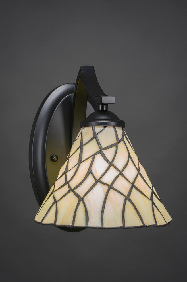 Zilo Wall Sconce, Matte Black, 7" Sandhill Tiffany Glass