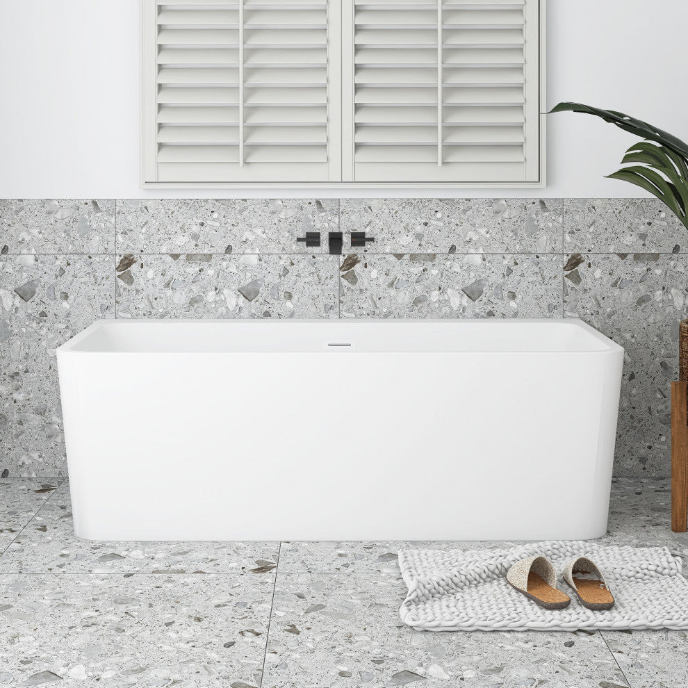 Acrylic Freestanding Flat Bottom Soaking Bathtub in White, 55*28"