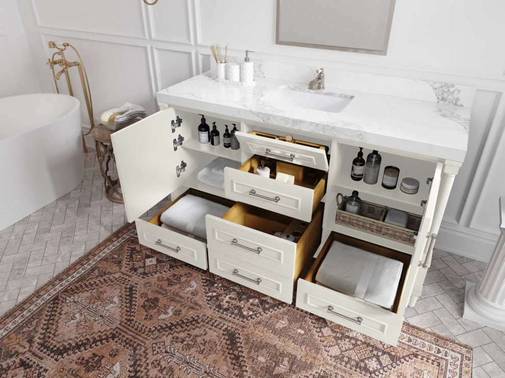 Aberdeen 60" Single Bathroom Vanity, Alabaster 2" Calacatta Nuvo