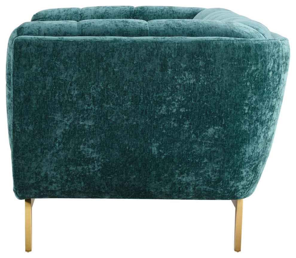 Loveseat Sofa, Velvet, Teal Blue, Modern, Living Lounge Hotel Lobby Hospitality