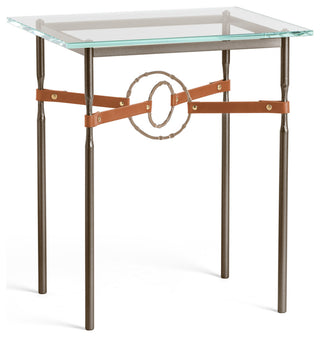 Equus Side Table, Bronze Finish, Soft Gold Accents, Chestnut Leather Strap