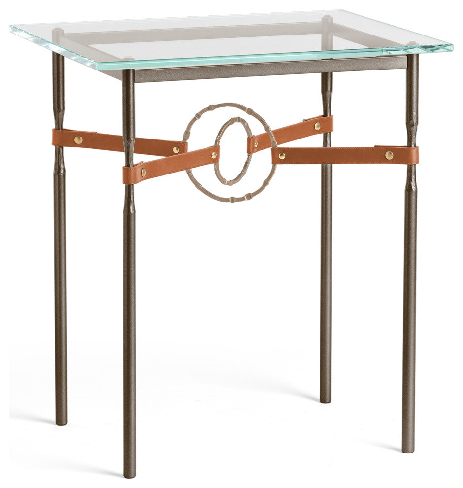 Equus Side Table, Bronze Finish, Soft Gold Accents, Chestnut Leather Strap