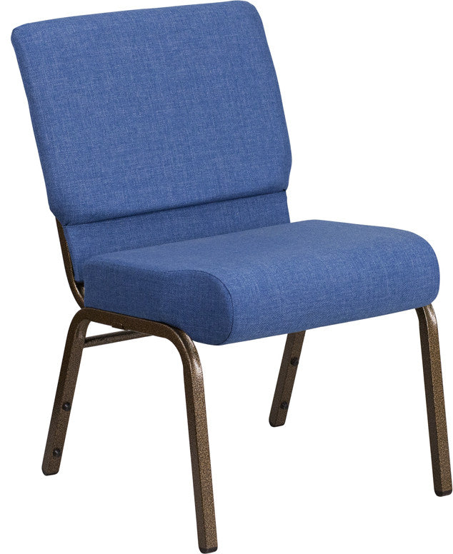 21''W Stacking Church Chair in Blue Fabric - Gold Vein Frame