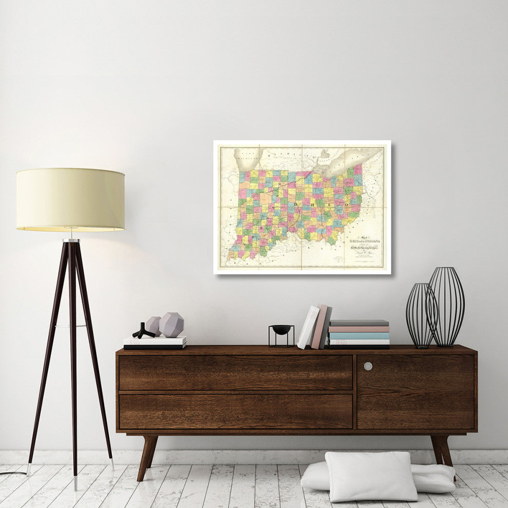"Map of Ohio and Indiana, 1839" Digital Paper Print by David H. Burr, 42"x32"