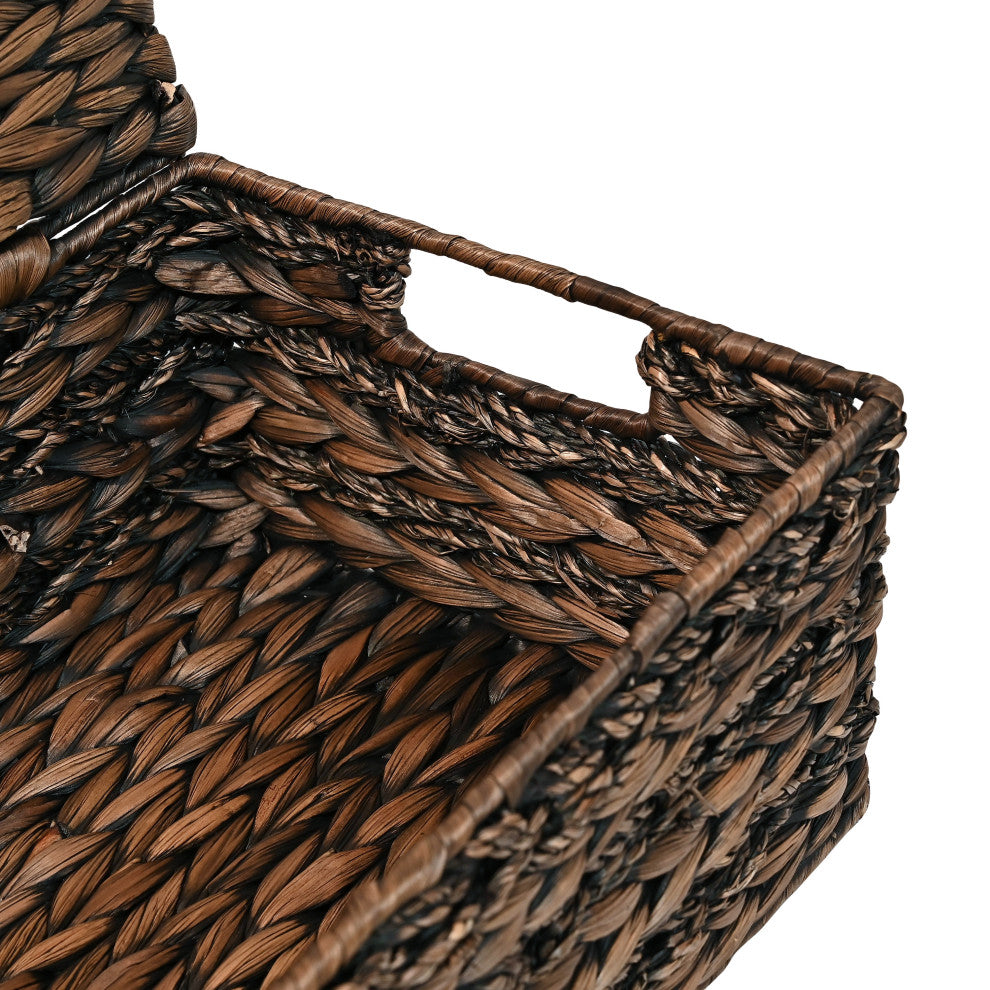 Sandrine Classic Handwoven Hyacinth Storage Baskets With HandleS, Lids, Set 3