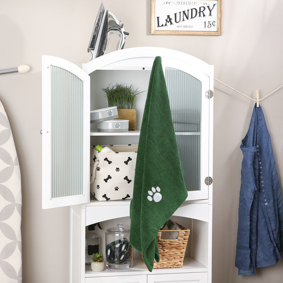Hunter Green Embroidered Paw Pet Towel