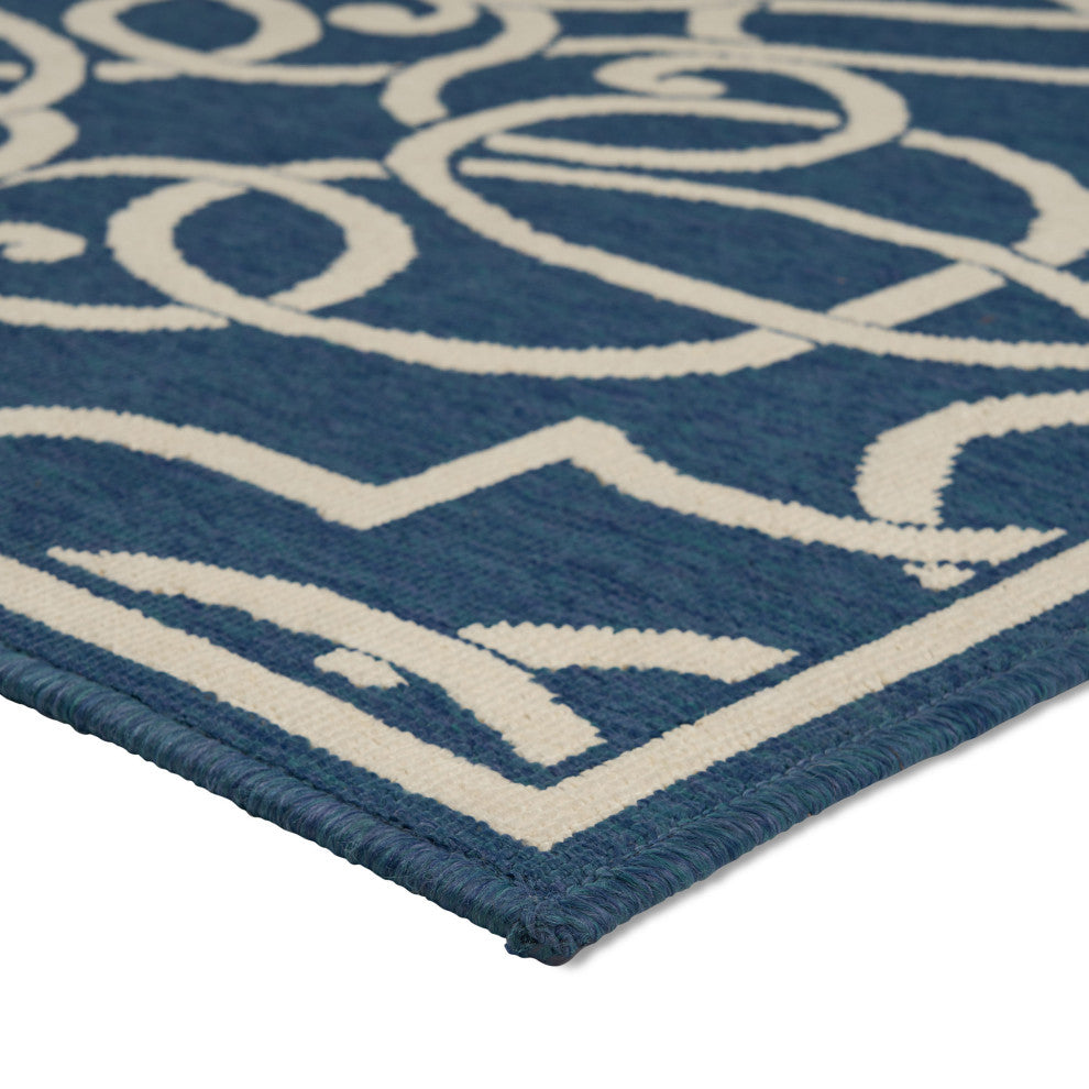 GDF Studio Alfonso Outdoor Geometric  Area Rug, Navy and Ivory, 8'x11'