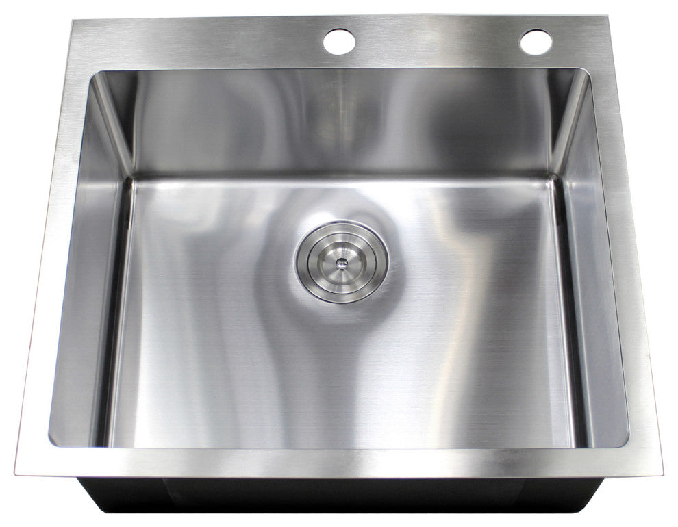 25" Topmount 16 Gauge Single Bowl, Sink With Faucet and Strainer