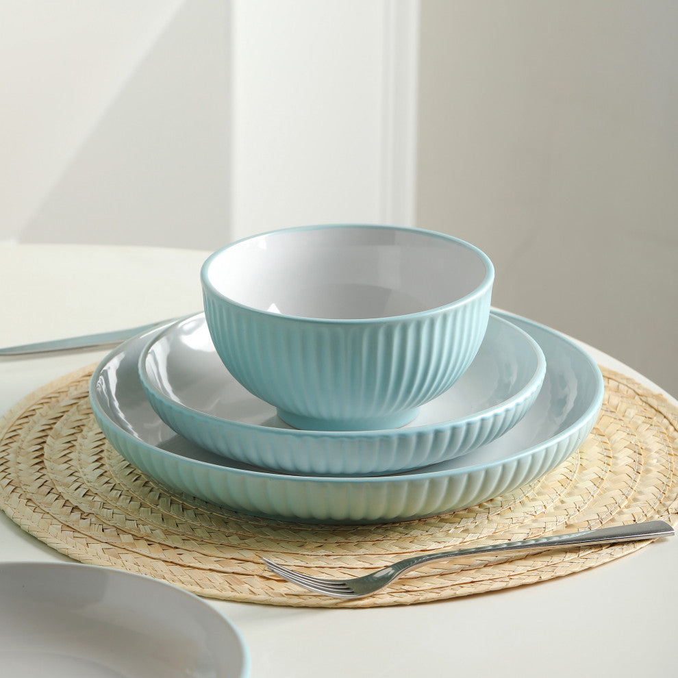 Christian Siriano Lustra Stoneware 32 Piece Dinnerware Set, Teal