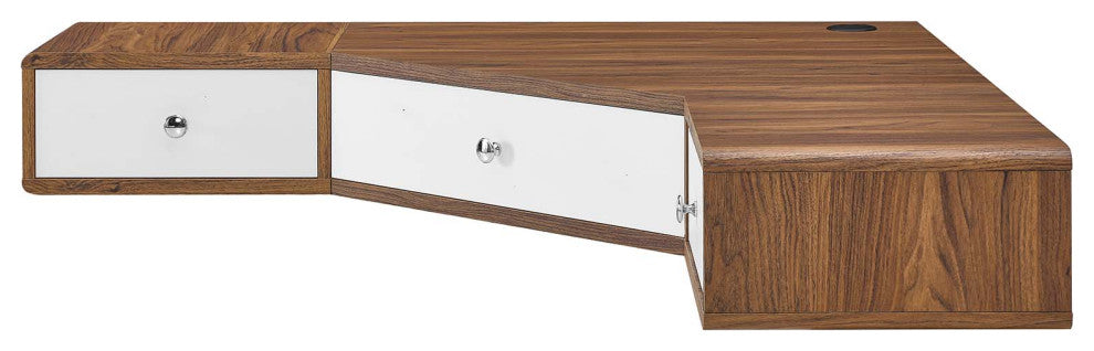Transmit 47" Wall Mount Corner Walnut Office Desk, Walnut White