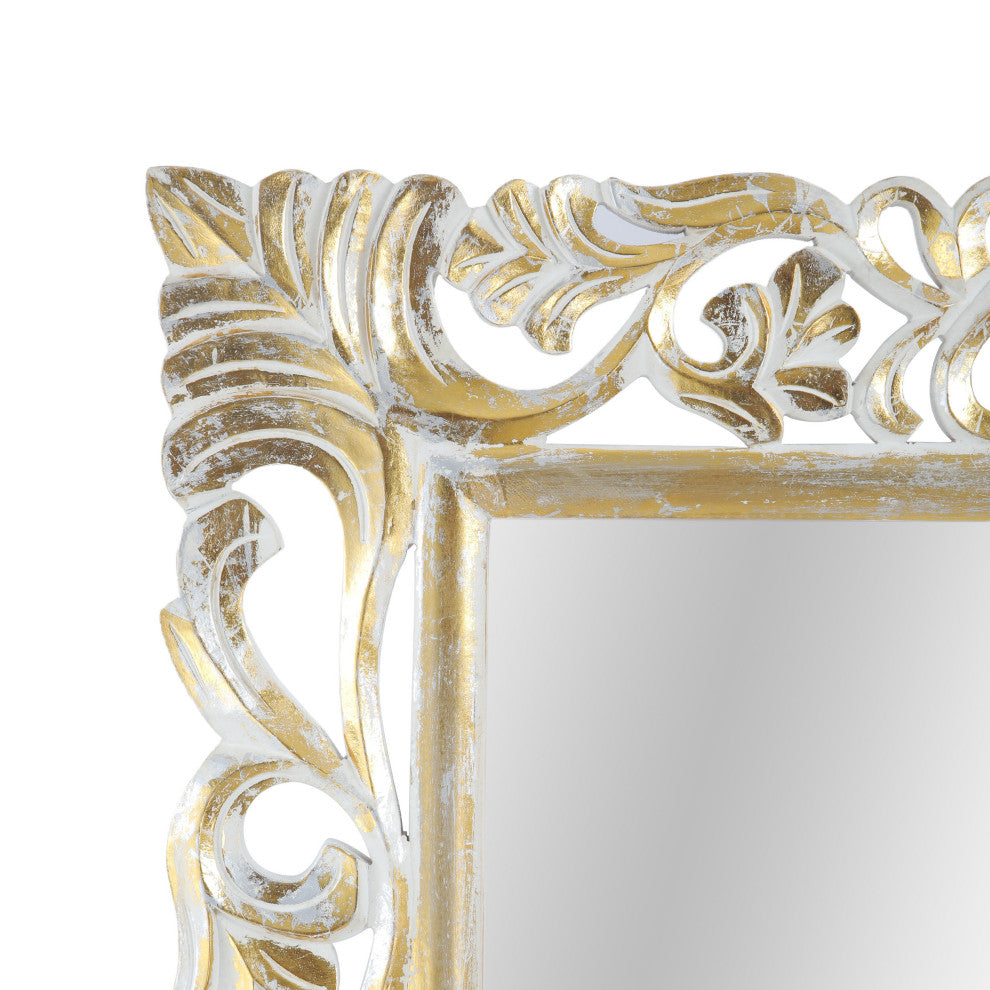 Sarah Traditional Standing Mirror With Floral Carved Frame