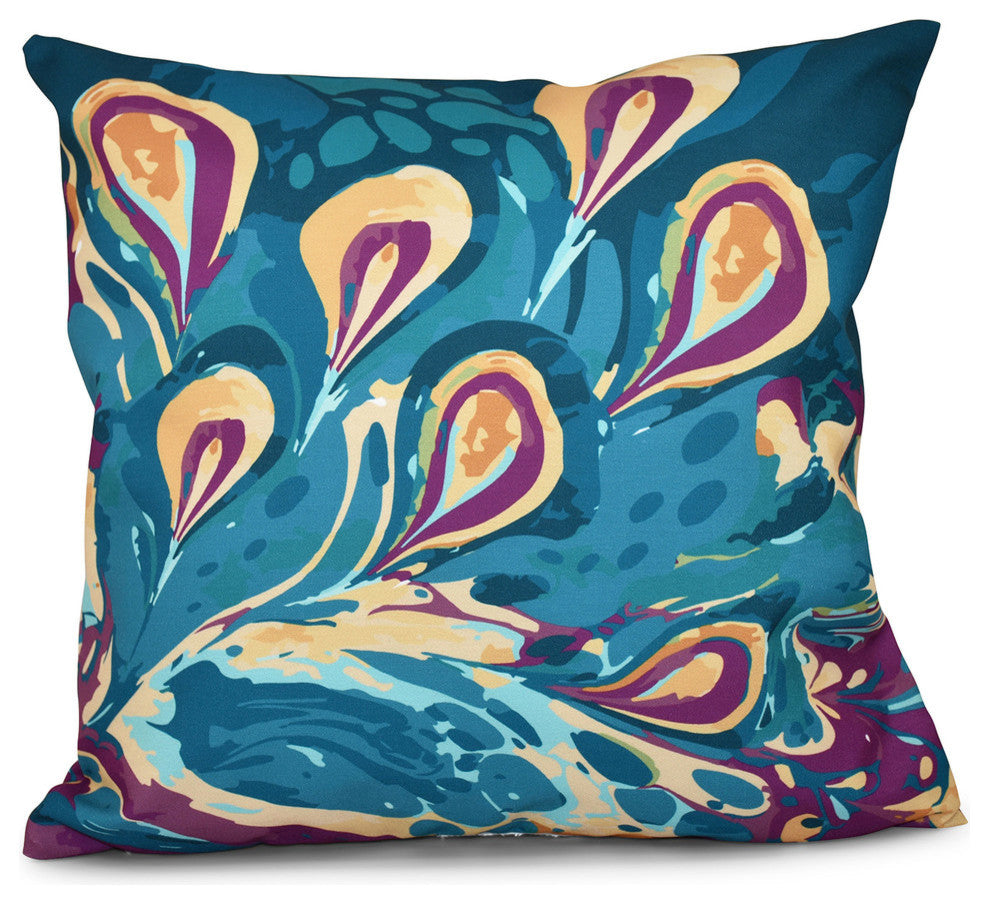 Boho Splash, Geometric Outdoor Pillow, Teal, 18"x18"