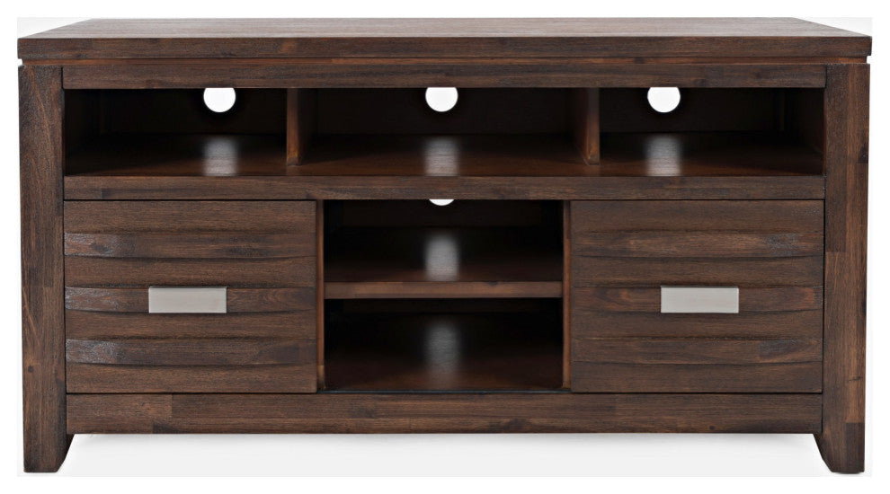 50" Sliding Door Modern Tv Stand Console, Brushed Walnut, Set of 2