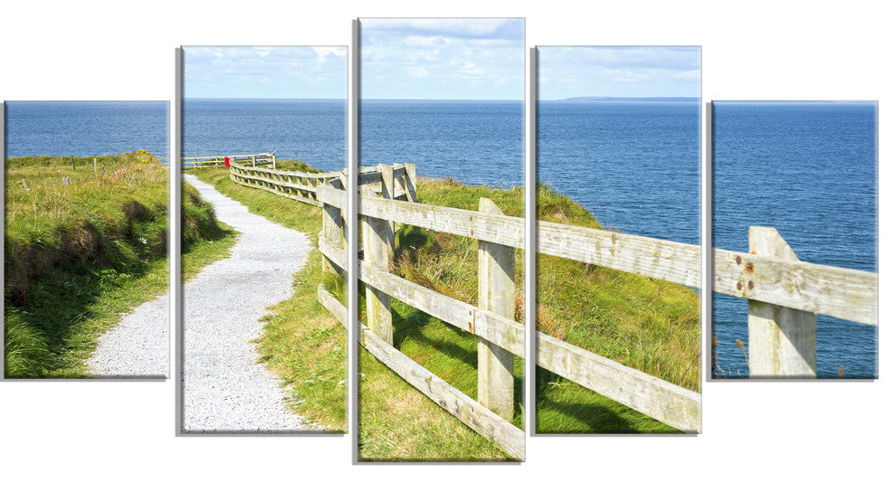 Cliff Walk on Wild Atlantic Way, Landscape Canvas Art Print, 60"x32", 5 Panels