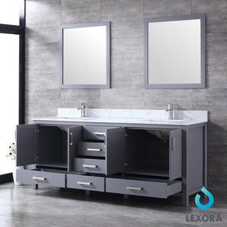 Jacques 80" Dark Gray Double Vanity Carrara Marble Top Sinks, 30" Wall Mirrors