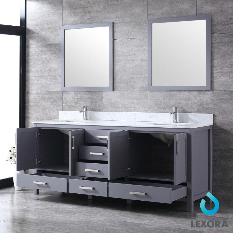 Jacques 80" Dark Gray Double Vanity Carrara Marble Top Sinks, 30" Wall Mirrors