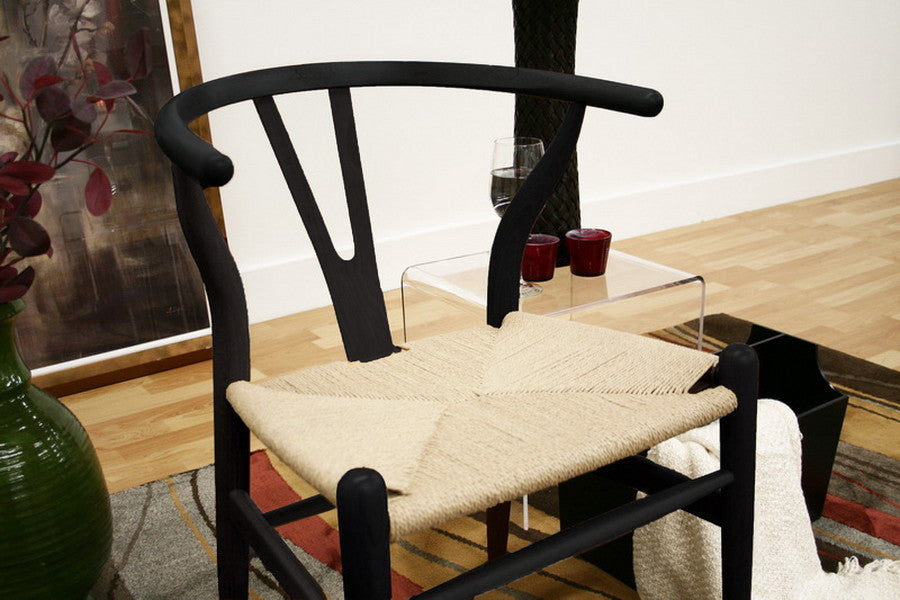 Mid-Century Wishbone Chair, Black Wood Y Chair, Set of 2