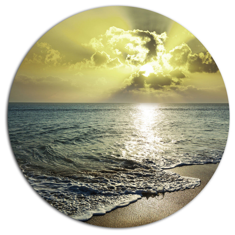 Tranquil Waves Under Beautiful Clouds, Seashore Disc Metal Artwork, 23"