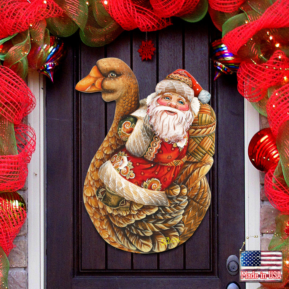 Christmas Goose Santa Wooden Door Hanger