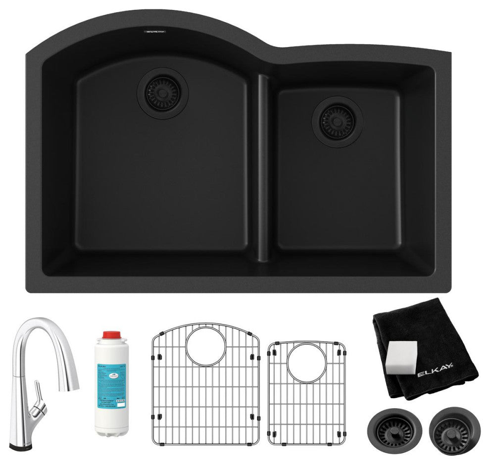 Quartz Classic 33" Undermount Sink Kit With Filtered Faucet, Black
