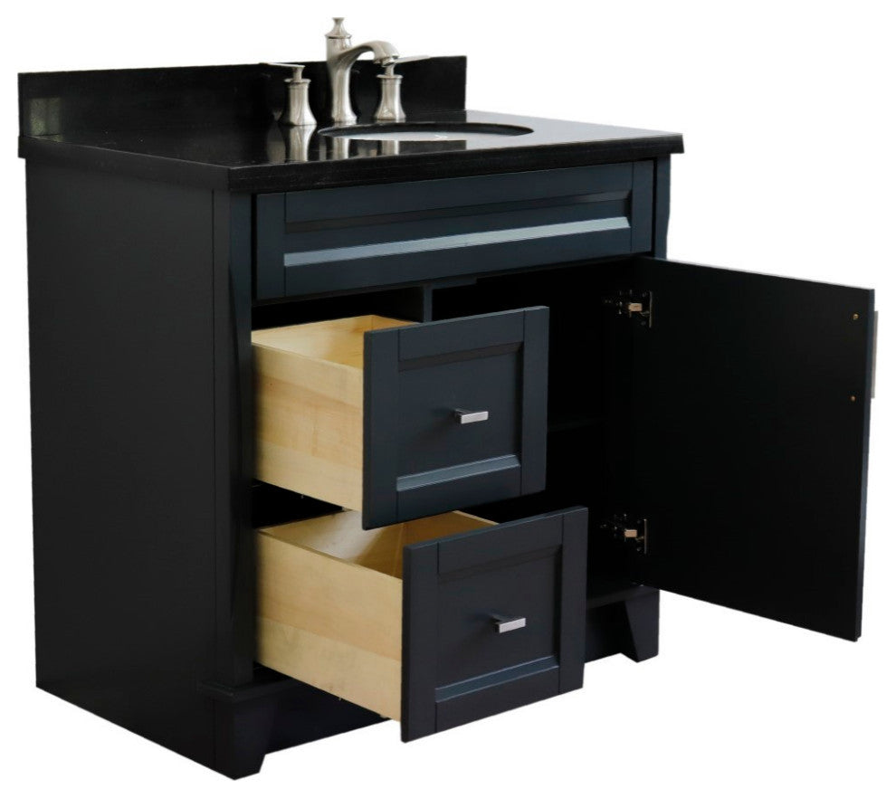 37" Single Sink Vanity, Dark Gray Finish With Black Galaxy Granite