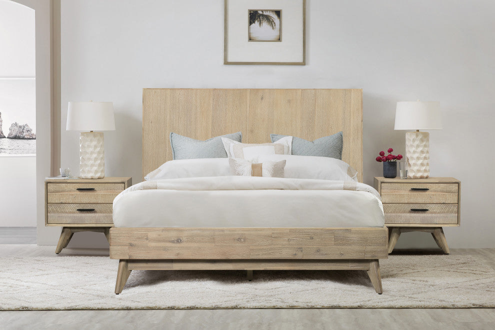 Baly 3-Piece Acacia King Platform Bed and Nightstands Bedroom Set