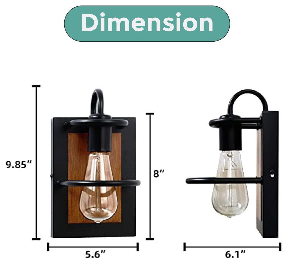 1 Light wall sconce Black Faux Wood light fixtures indoor Metal sconce light
