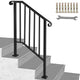 Wrought Iron Handrail Outdoor Stair Rail with Installation Kit, Black, Fit 2-3 Steps