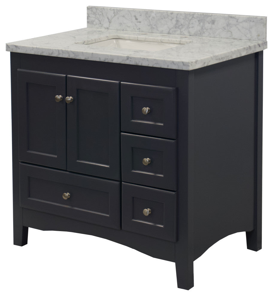 Abbey 36" Bathroom Vanity, Marine Gray, Carrara Marble