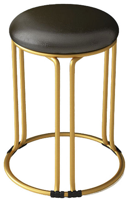 Nordic Suede and Leather Stacked Dining Round Stool, Black, Leather