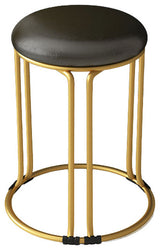 Nordic Suede and Leather Stacked Dining Round Stool, Black, Leather