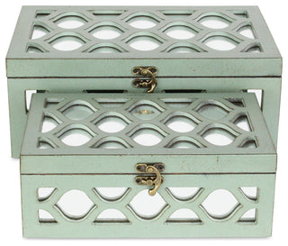 Moroccan Mirrored Wooden Boxes, Blue, Set of 2, Blue