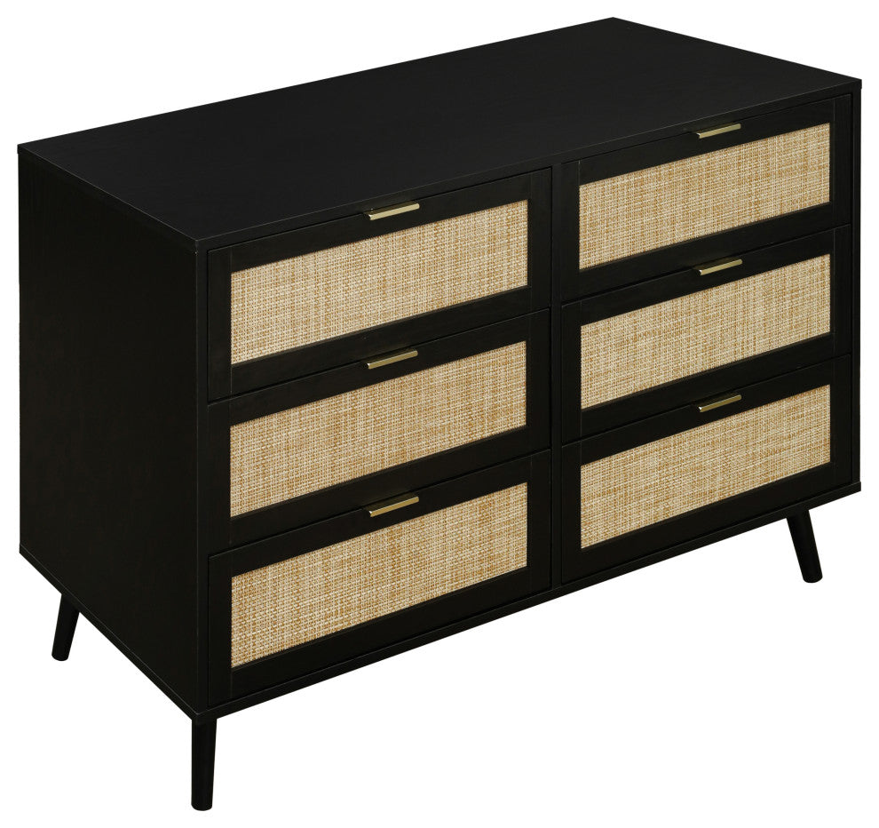 Modern 6 Drawer Dresser Wood Cabinet, Black