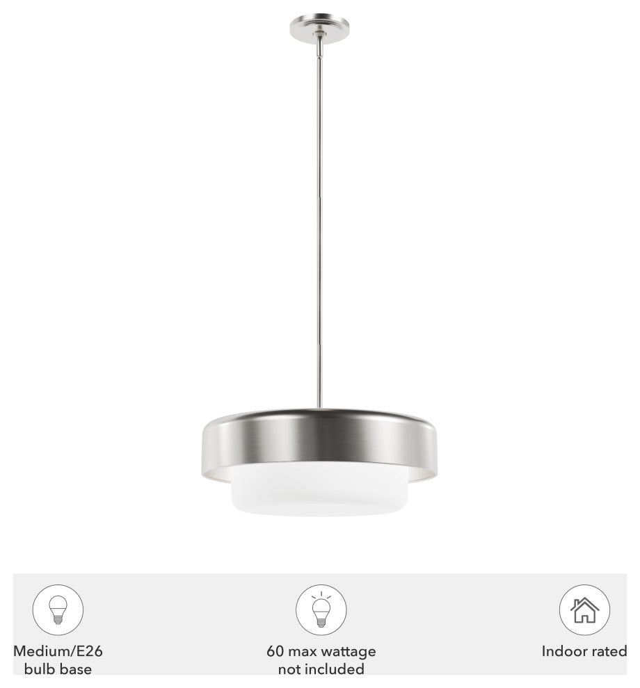 Station Brushed Nickel, Frosted Cased White Glass 3 Light Pendant Ceiling Light