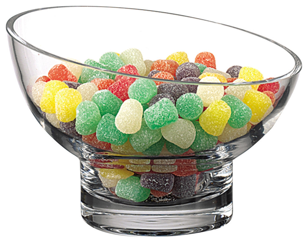 HomeRoots 7" Mouth Blown Lead Free Slant Cut Candy Serving Glass Bowl