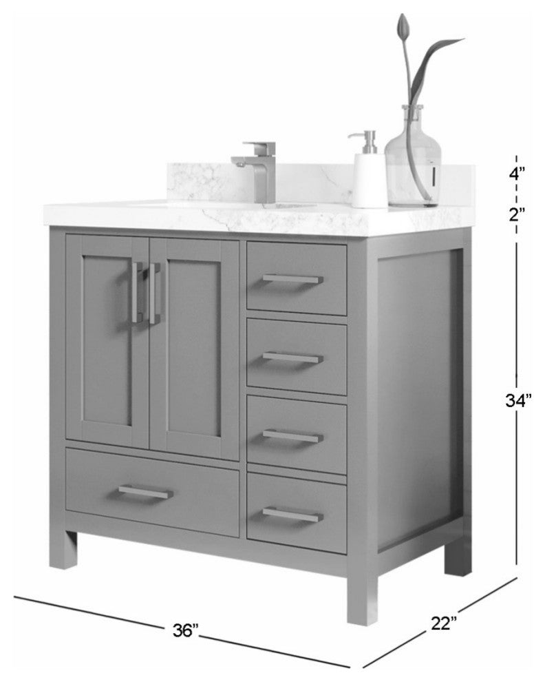 Malibu 36 Left Offset Bath Vanity in Lafayette Green 2" Viola Night