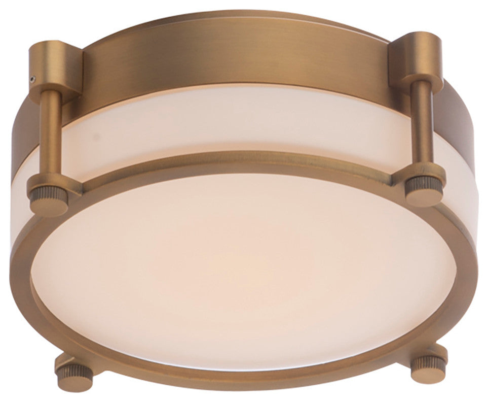 Wright LED Flush Mount 3000K, Aged Brass, 10"